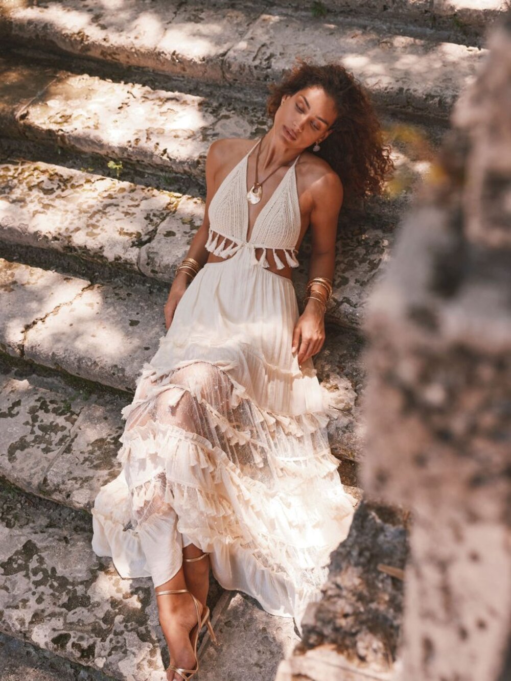 12th Tribe Willow Cream Maxi Dress Size MM - Picture 3 of 3